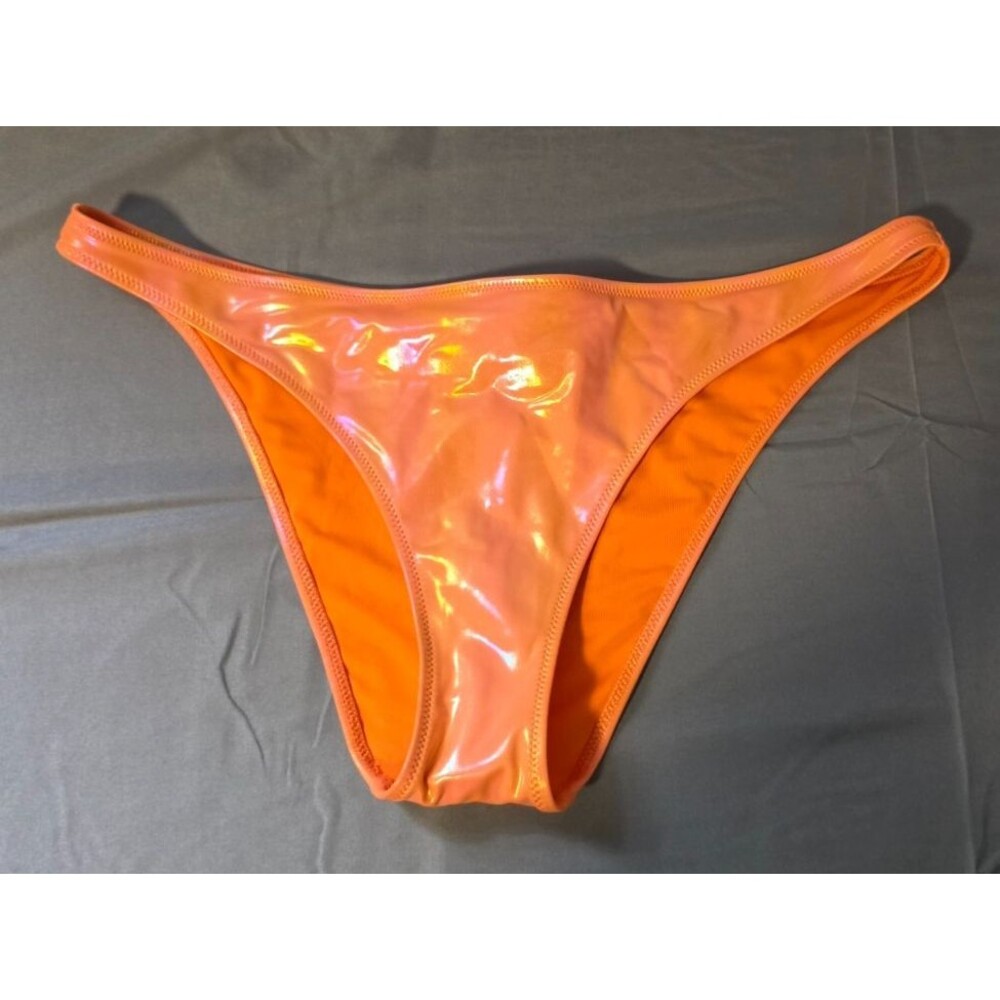 Aerie Orange Shimmer Shiny Cheeky Swim Bathing Suit Bottom Large New